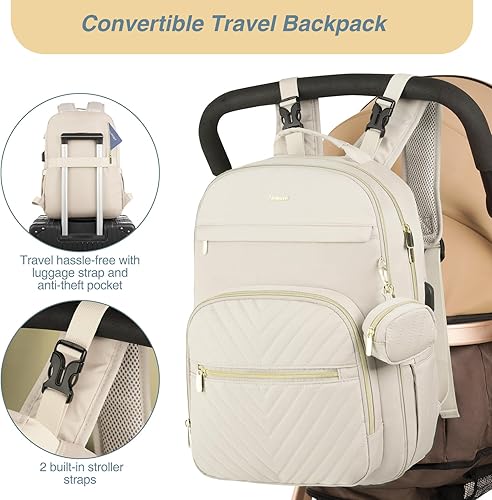 Miniatura 3 de MOMUVO Mochila para pañales, bolsa de bebé acolchada con cambiador, correas para cochecito y funda para chupete, bolsas de pañales de viaje grandes,