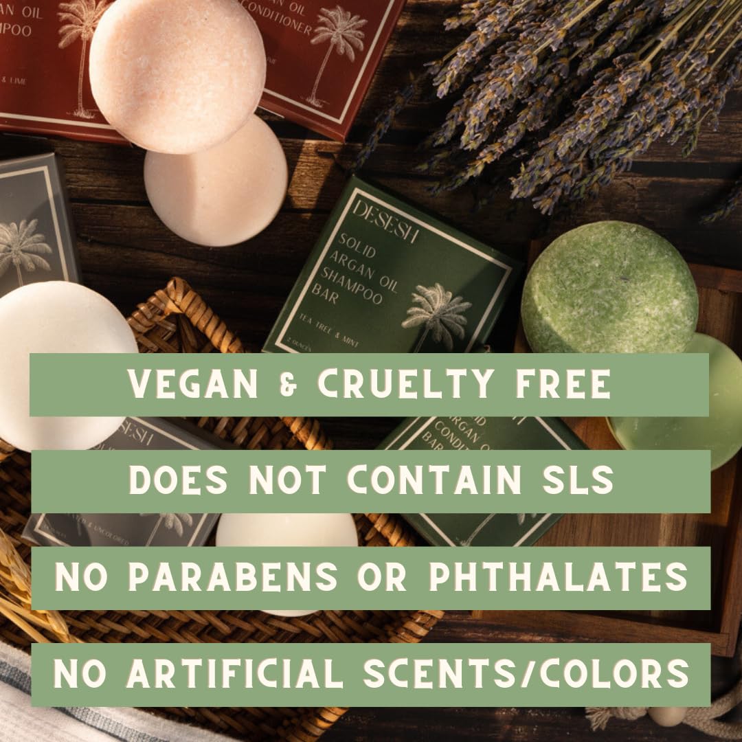 Argan Oil Solid Shampoo Bar Value Bundle, US-Made, No Artificial Colors Or Fragrances, Vegan, Cruelty Free, Designed For All Hair Types, Plastic Free (Lavender & Lime)