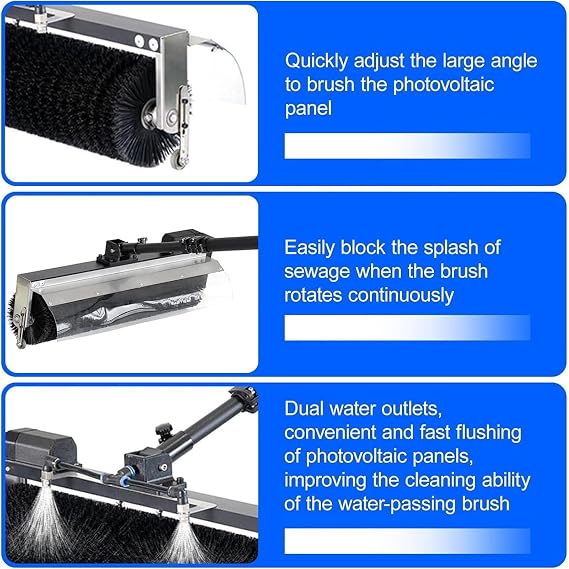 Electric Solar Panel Cleaning Tool with a 60cm Brush Head, Used as a Water Supply Pole Machine for Cleaning photovoltaic Panels and Window Glass (3.5m/137.8in)