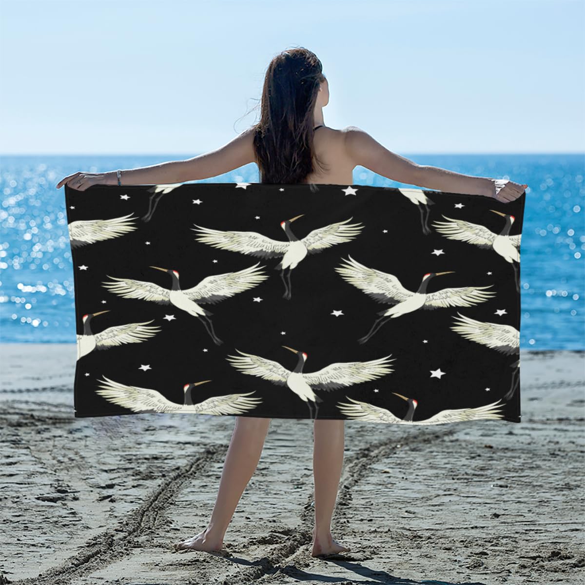 GUYOS Cartoon Cute Animal Dandilion Crane-100% Microfibre Beach Towel,Quick Dry Sand Free Lightweight Large Oversized Beach Towel for Bath-Pack of 2