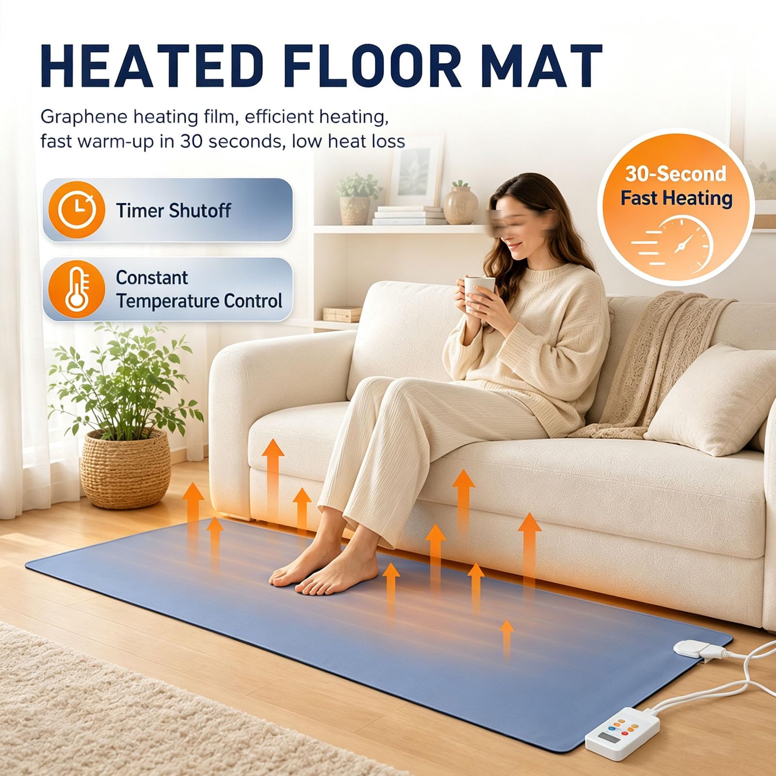 Tappeto Riscaldato al Grafene con Termostato E-Timer | Tappetino Riscaldante Elettrico Per Pavimenti, Tappeto in Peluche Scaldapiedi Riscaldato Soggiorno Camera Letto