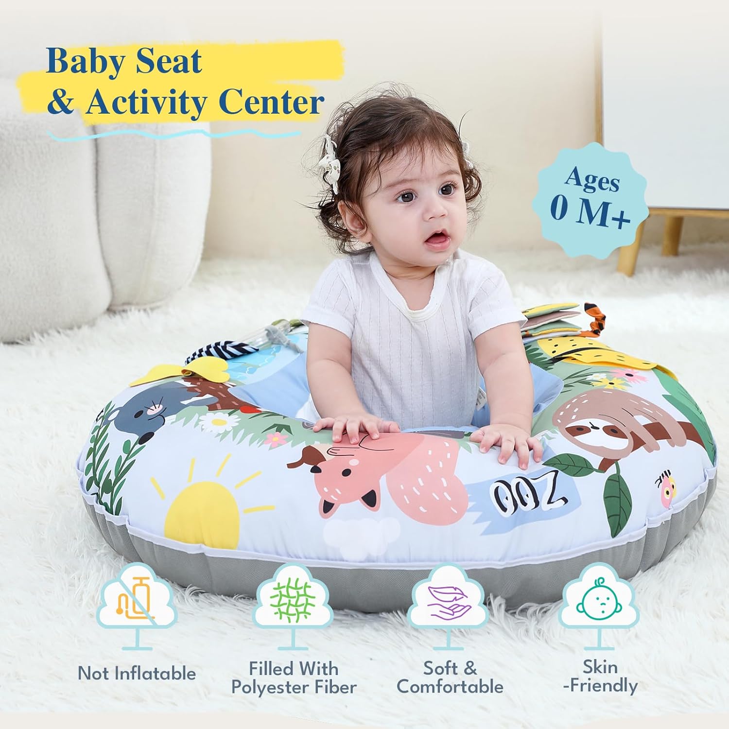 Lovvie & Joy 3-in-1 Baby Seat & Tummy Time & Play Activity Center Ring,Soft Infant Seats for Sitting Up Chair 0-12 Months Babies with Toys for Early Sensory Exploration and Motor Skill Development