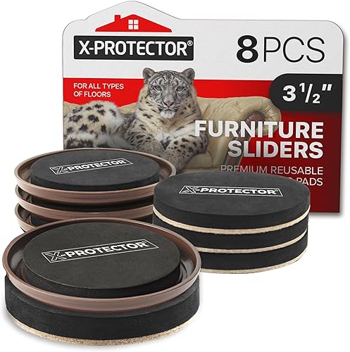 Miniatura 7 de Deslizadores de muebles para alfombra X-PROTECTOR - 16 almohadillas móviles de 2 12 pulgadas - Deslizadores para muebles. Mueve tus muebles