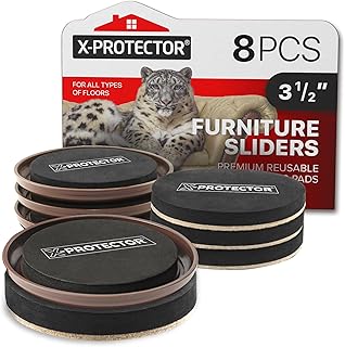 X-Protector Furniture Sliders - 8 PCS 3 1/2" - 4 Furniture Sliders Hardwood Floors & 4 Furniture Sliders for Carpet - Moving Pads for All Floor Types! Reusable Sliders to Move Furniture Easily!