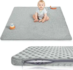 Baby Floor Play Mat for Playpen, Extra Thick 50x50 Inches Padded Mat with Soft 3D Minky Dot & Washable Cover, Non-Slip & Safe for Crawling, Tummy Time, Infant/Toddler
