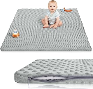 Baby Floor Play Mat for Playpen, Extra Thick 50"x50" Padded Mat with Ultra Soft 3D Minky Dot & Removable Washable Cover, Non-Slip & Safe for Crawling,Tummy Time,Infant/Toddler (Grey)