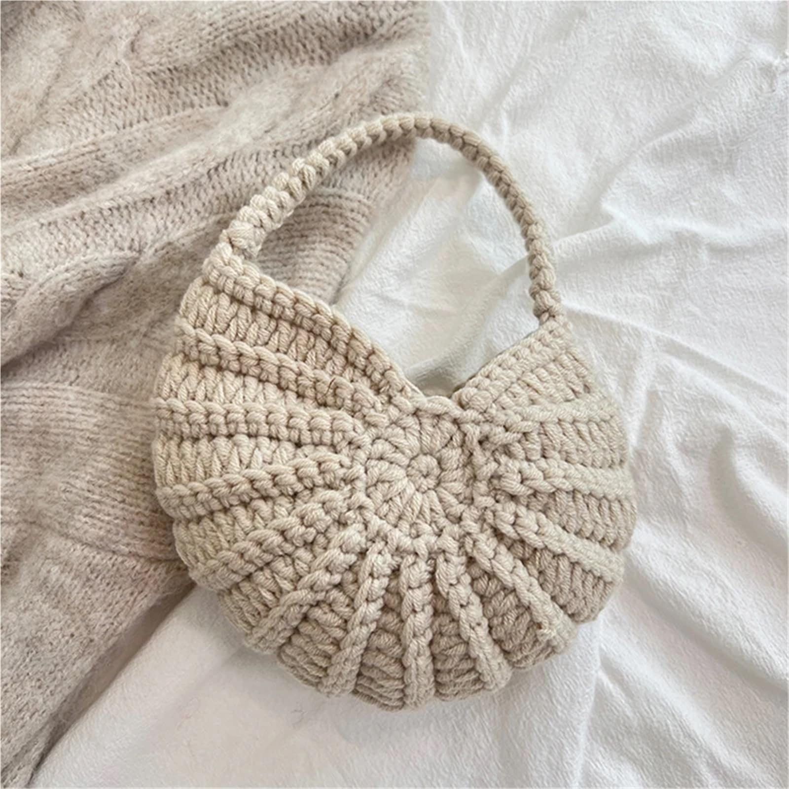 Bolso Paja Mujer Bolso de mano de crochet con forma de concha, tejido a mano, de color liso, for mujer, elegante, delicado, compacto y elegante, for noche.
