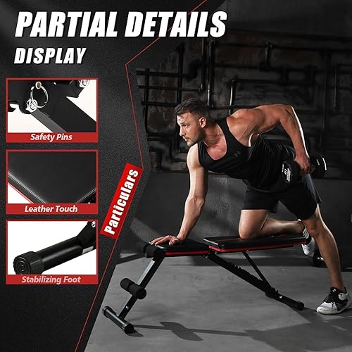 Miniatura 4 de Weight Bench Press, Adjustable Workout Benches for Home Gym Dumbbell Exercise, 880 LB Stable Incline Decline Bench for Full Body Workout, 2 Sec Fast