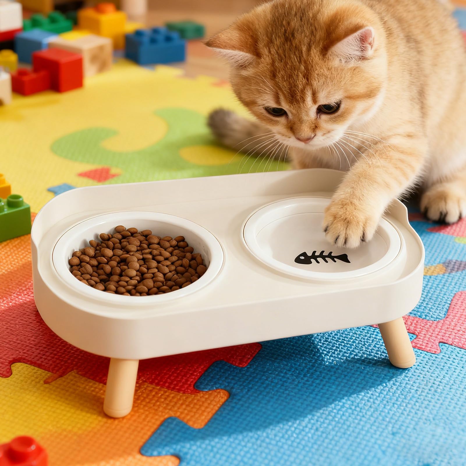 rimovibile per gattini – mangiatoia inclinata lenta | Alimentatore per animali domestici con base sicura, ciotole per cuccioli con supporto base antiscivolo, stazione di alimentazione