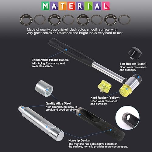 Miniatura 3 de Glarks 124 ojales de 12 pulgada color negro pistola con juegos de herramientas, 120 ojales con 4 herramientas de instalación para tela, lienzo,