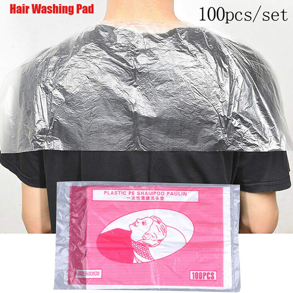 100 x Disposable Transparent Waterproof Plastic Polythene Hair Shawl Capes, 20.86in * 15.74in - Image 3