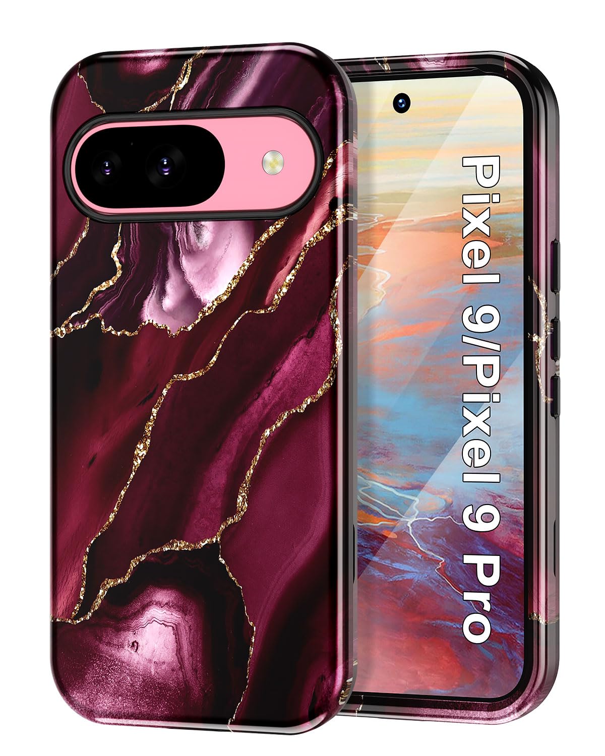 Btscase for Google Pixel 9 Pro Case/Pixel 9 Case 2024 [Military Grade Shockproof] Stylish Marble Pattern Slim Protective 3 Layers Hard PC+Soft