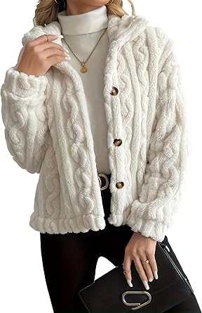 Womens Long Sleeve Sherpa Warm Bed Jackets Fall Winter Casual Coats Front Buttons Fleece Outdoor Coat