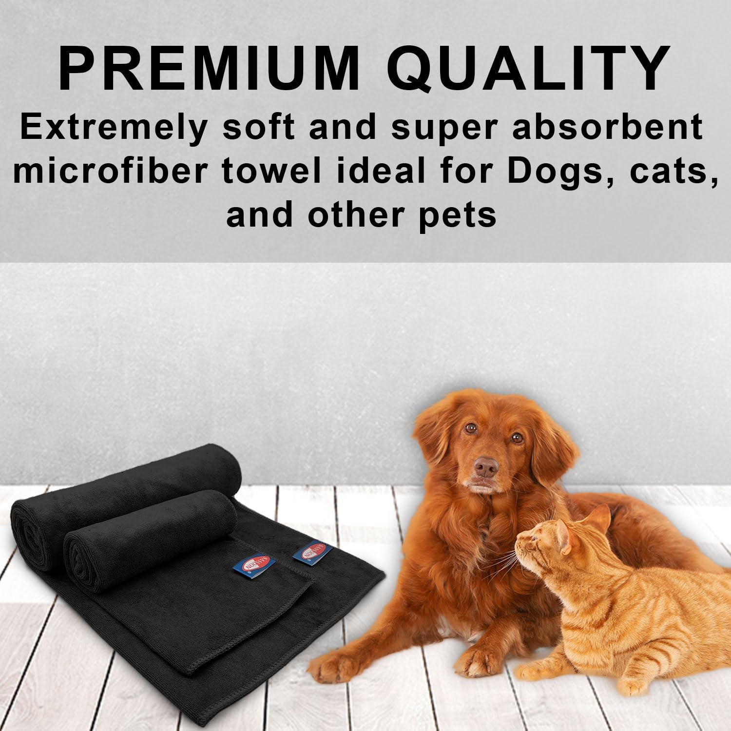 Sassoon Small Pet Towels | Ultra Soft & Microfiber | Quick Drying | Machine Washable | Color - Black (Pack of 2) 3
