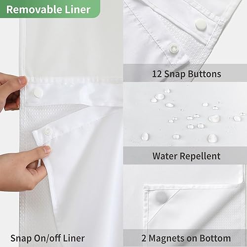 Miniatura 6 de Cortina de ducha sin gancho con forro de tela a presión, cortinas de ducha de tejido gofre para baño, juego de cortinas de baño de decoración de