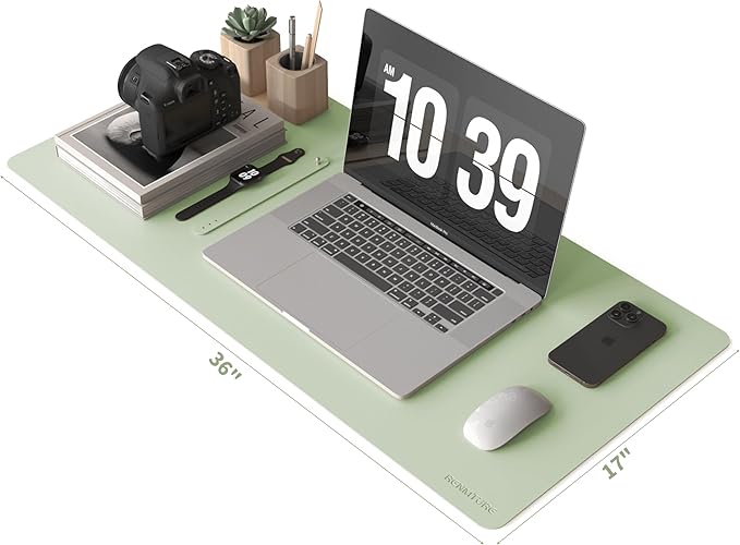 RENMTURE PU Mouse Pad, Faux Leather Large Desk Pad, Non-Slip Desk Mat, Waterproof Gaming Pad Desk Blotter (36"x17", Light Green) miniatura 3