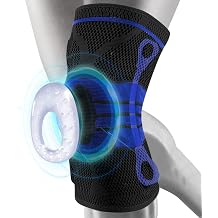 Knee Brace, Knee Support Brace for Women and Men, Compression Knee Sleeve with Patella Gel Pad & Side Stabilizers for Running, Gym, Hiking, Sports, Blackish Blue, M