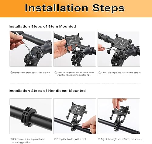 Miniatura 6 de Soporte de aluminio para teléfono de bicicleta, soporte ajustable de 360° para teléfono celular, soporte universal para iPhone, Samsung Galaxy