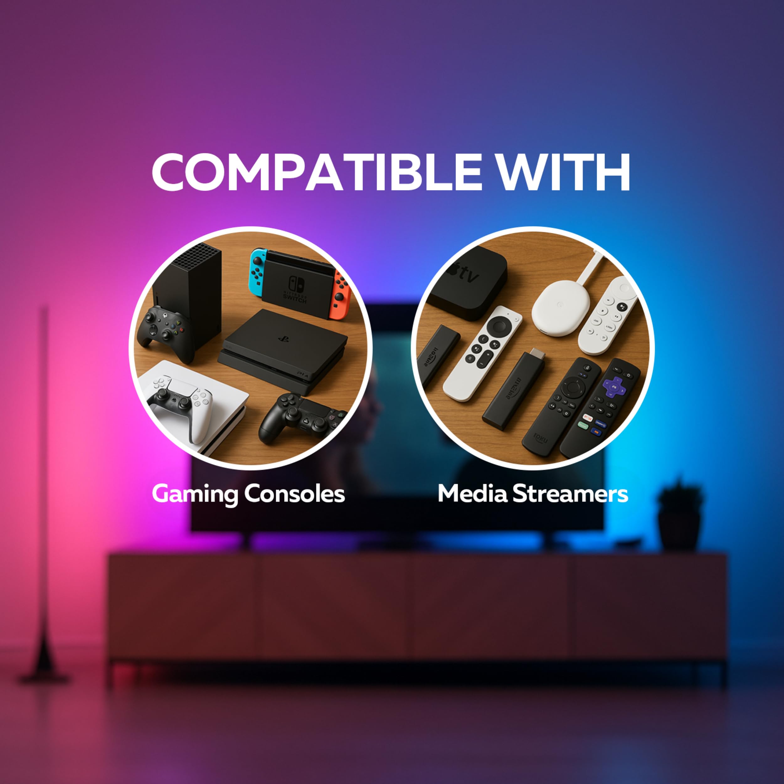 Calex Smart HDMI Sync Box, inclusa striscia LED TV da 2,45 m, per TV da 55-65", retroilluminazione sincronizzata per gaming e film