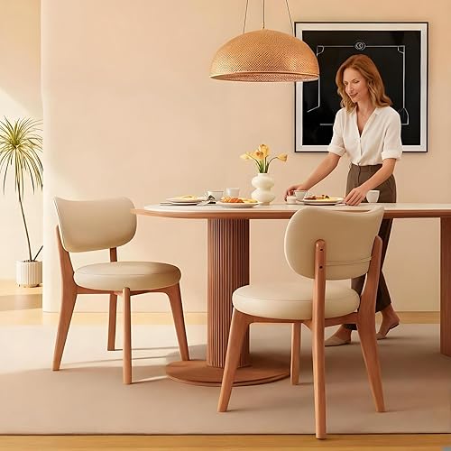 Miniatura 6 de Upholstered Dining Chairs,French Country Dining Chairs with Wooden Legs&Curved Back,Farmhouse Chair for Kitchen Offices Restaurant(Light Walnut,2pcs)