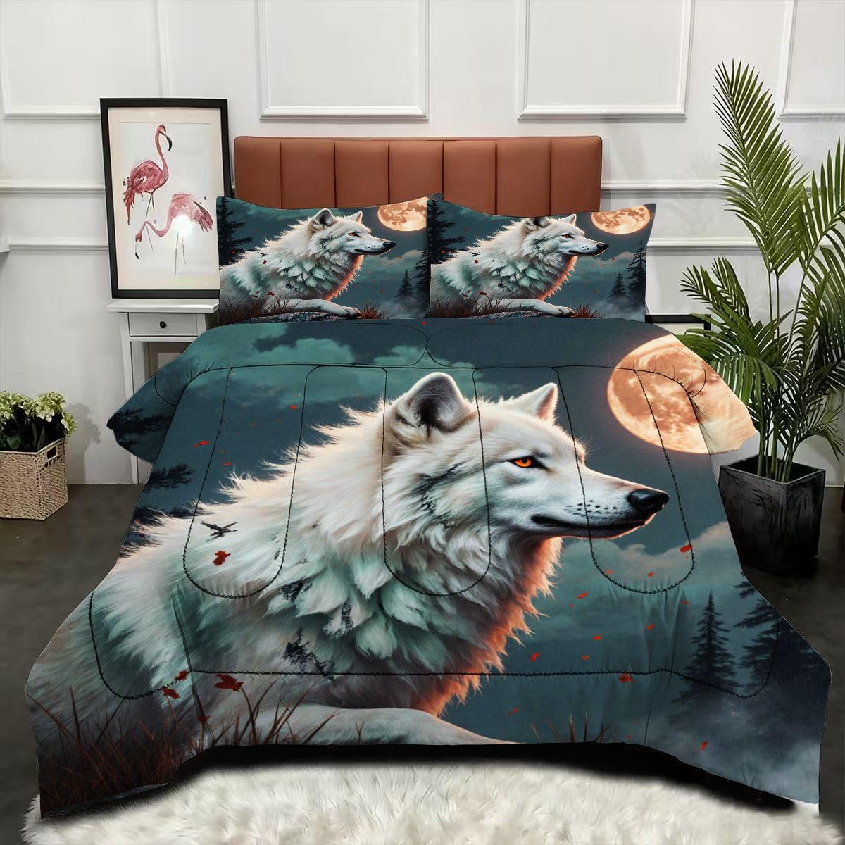 Couette 220 x 240 cm Loup Animal 3D avec 2 taies d'oreiller pour lit 2 personnes