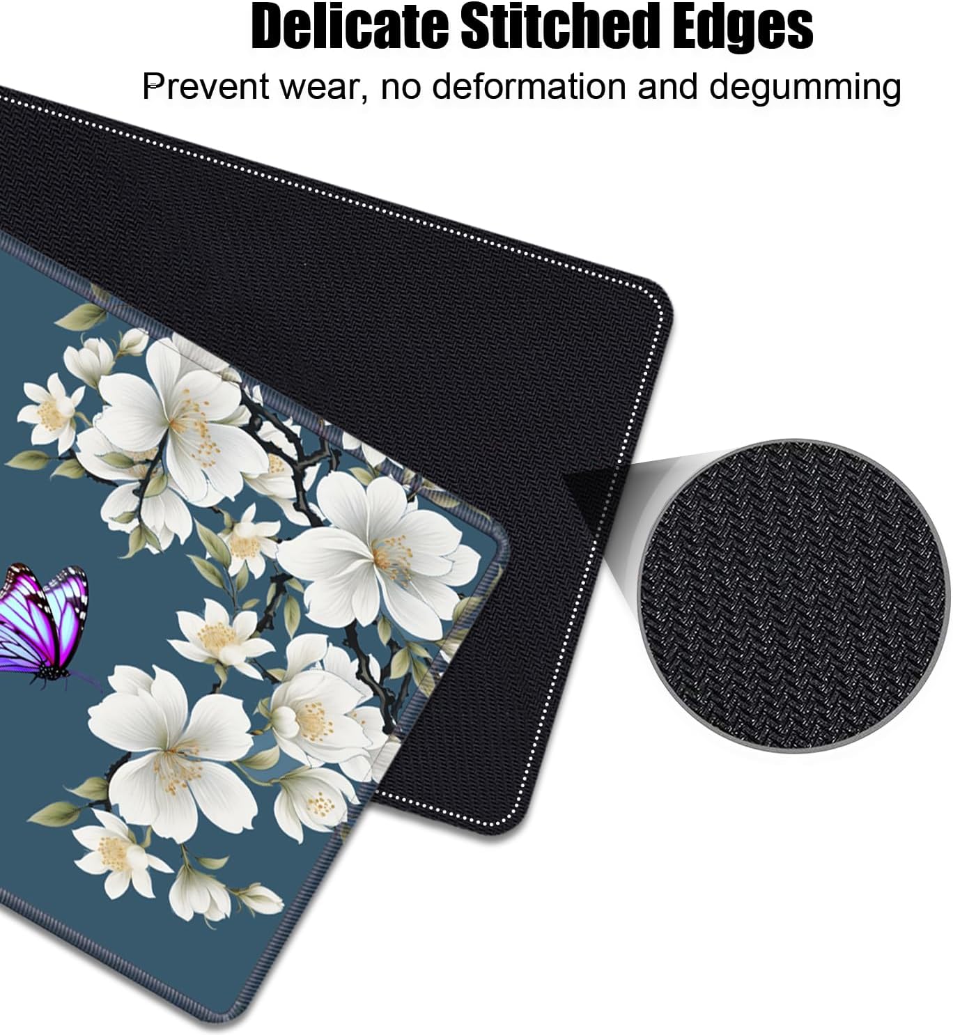 Desk Pad Mat Gaming Mouse Pads with Coasters, Floral Quote Bible Verse Psalm 46:10 Large Extended Desk Mousepad with Stitched Edge & Non-Slip Rubber Base for Work, Game, Office, Home (31.5"x 11.8") image 5
