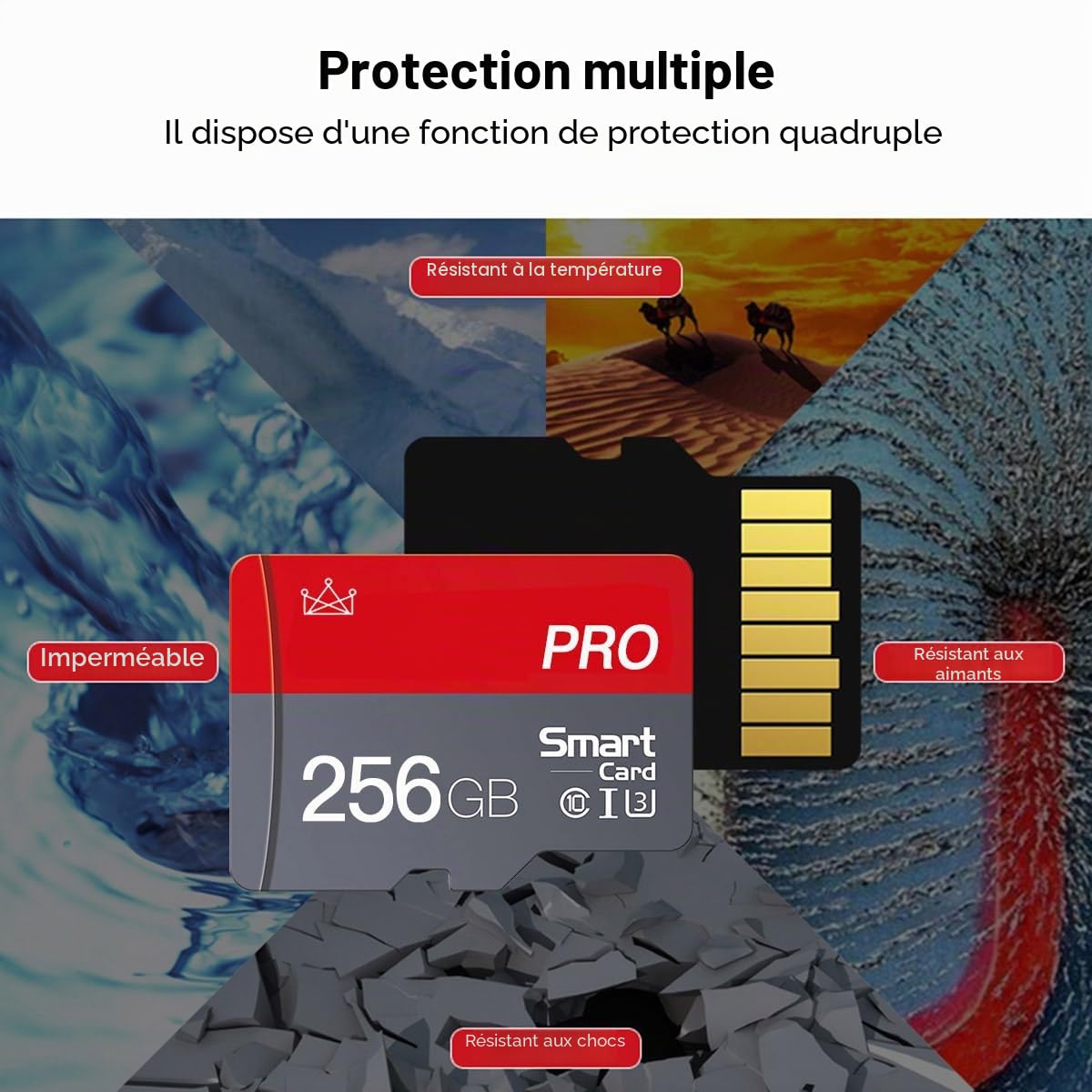 Lot de 2 cartes mémoire Micro SD 256 Go Classe 10 Haute Vitesse avec adaptateur Mini SD