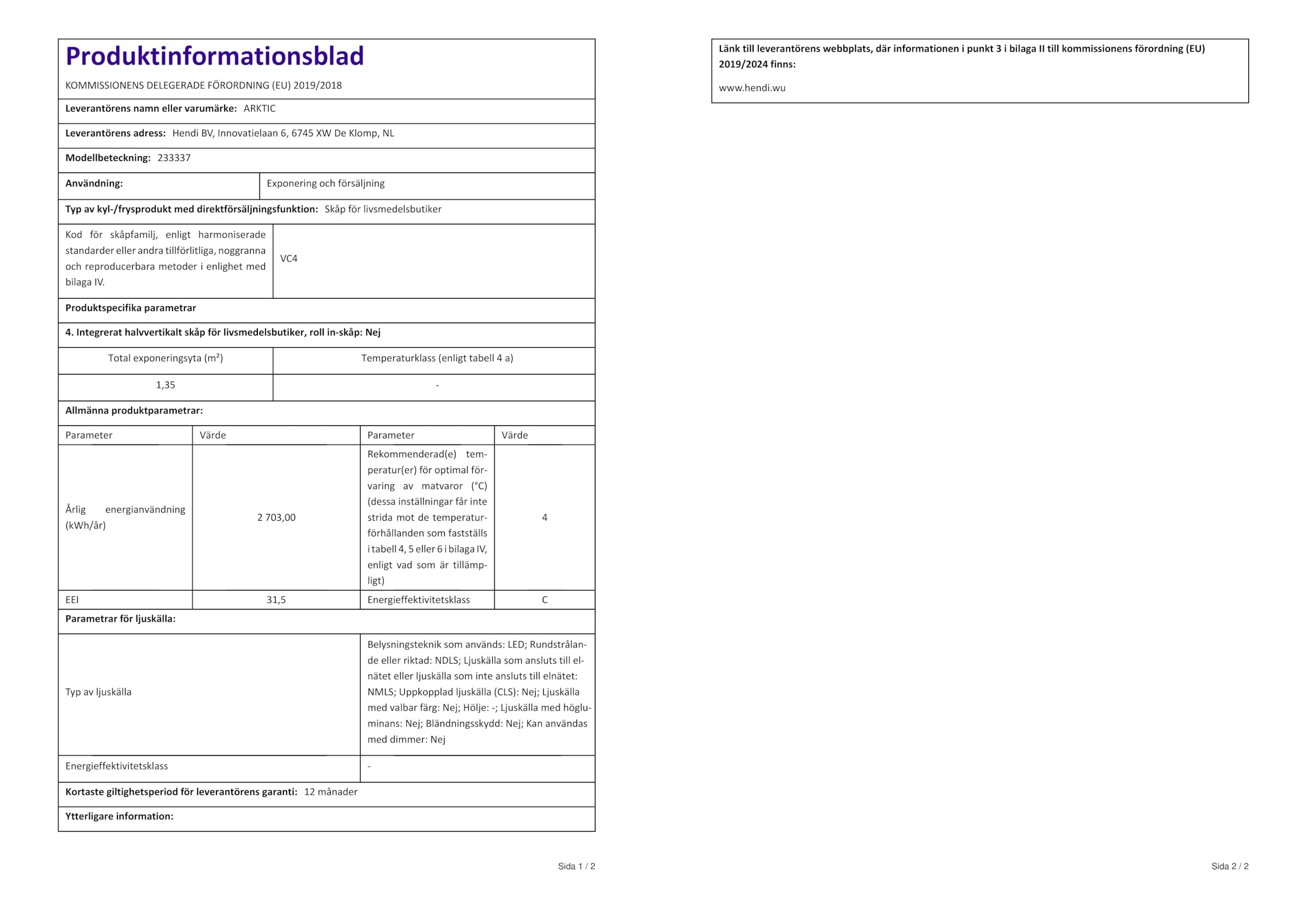 HENDI Vitrinas expositoras refrigeradas con 2 baldas - 300 L - 230V / 480W - 915x675x(H)1210 mm