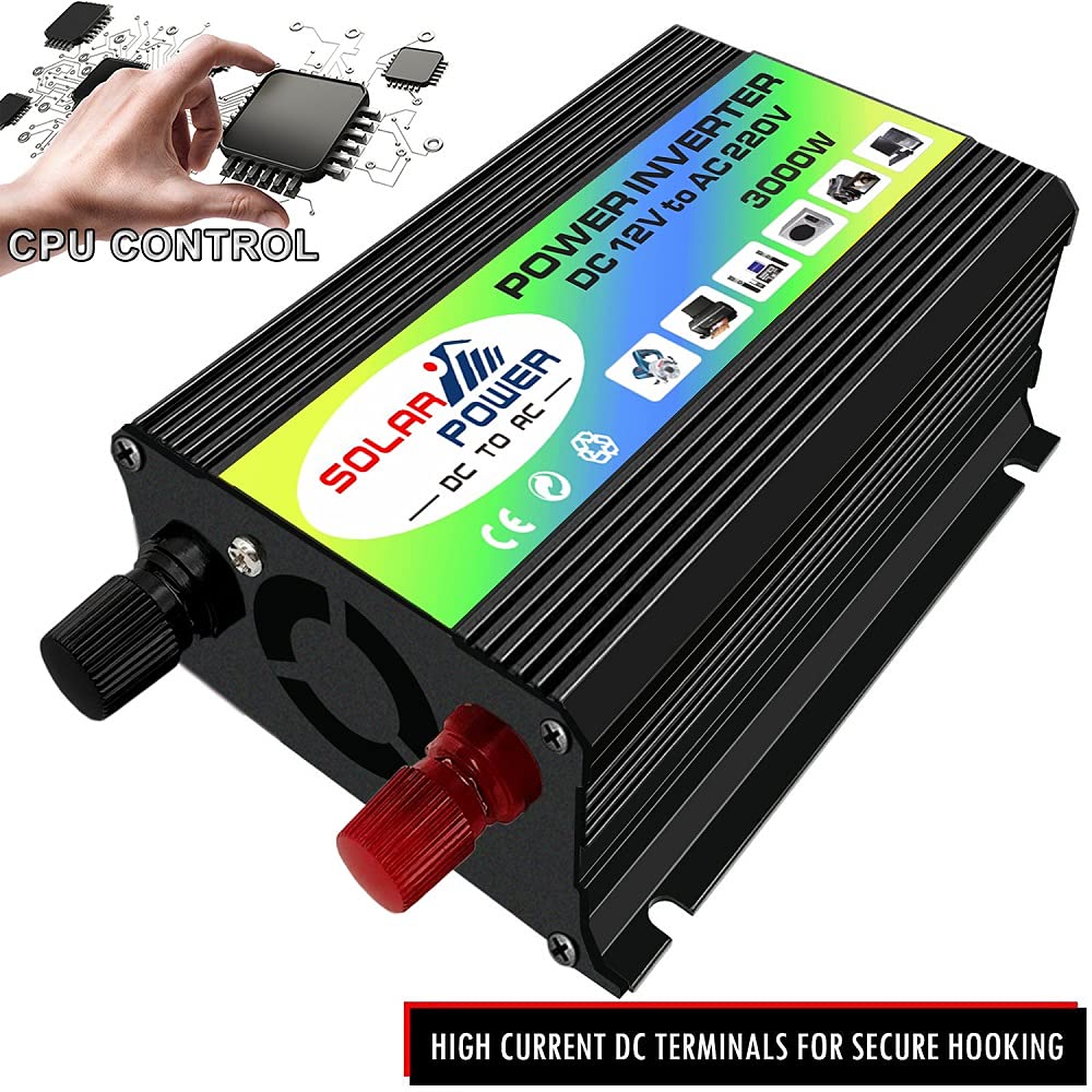 Inversor,Inversor Onda Pura Carga USB 3000W DC 12V TO AC 220V Cargo DE POTERA DE ALIMENTACIÓN Portal Cargador Cargador Adaptador DC 12 A CA 220 Onda sinusoidal modificada(Black 12V to 220V)