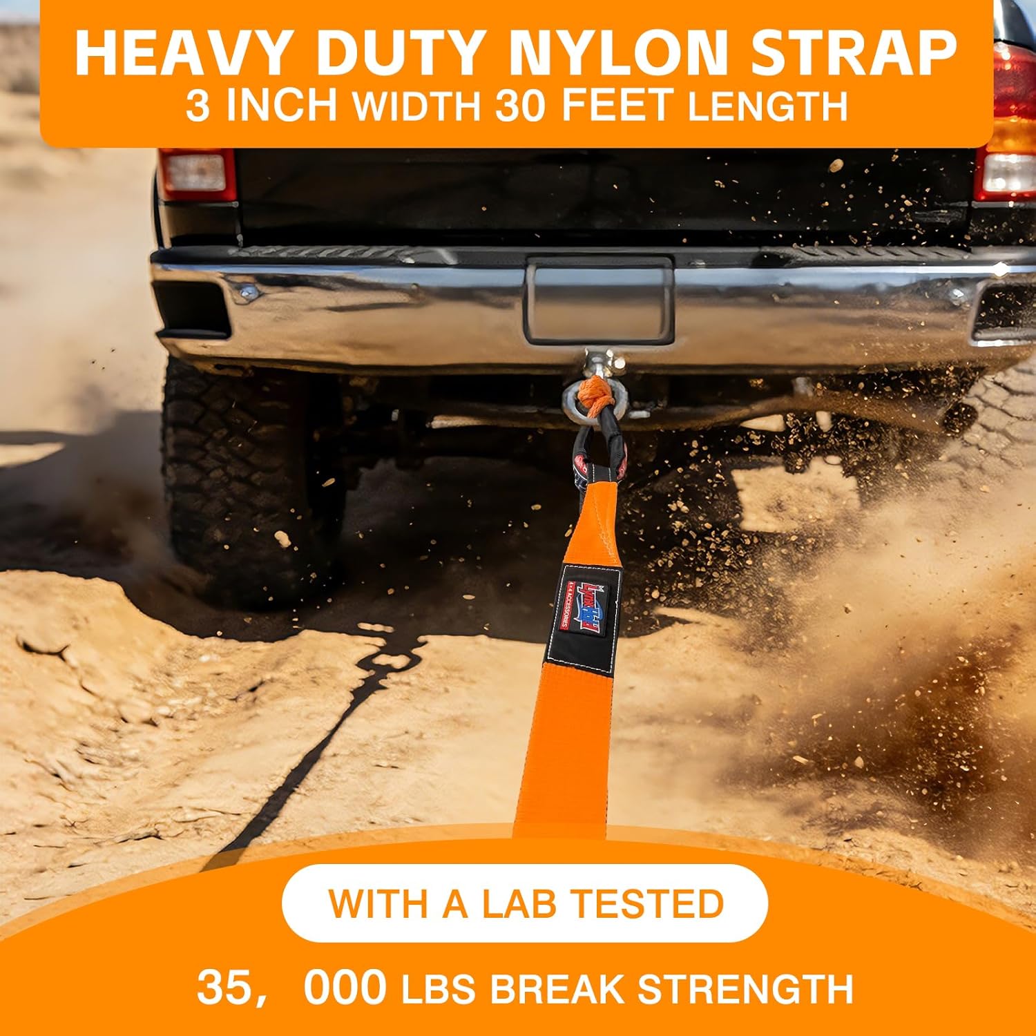 Recovery Tow Strap with Reinforced Loops 3" x 30ft Heavy Duty 35000 LBS Break Strength Emergency Recovery Tow Strap Winch Extension Rope for Car, Truck, Jeep, ATV, SUV, Tree Saver, Winch Extension