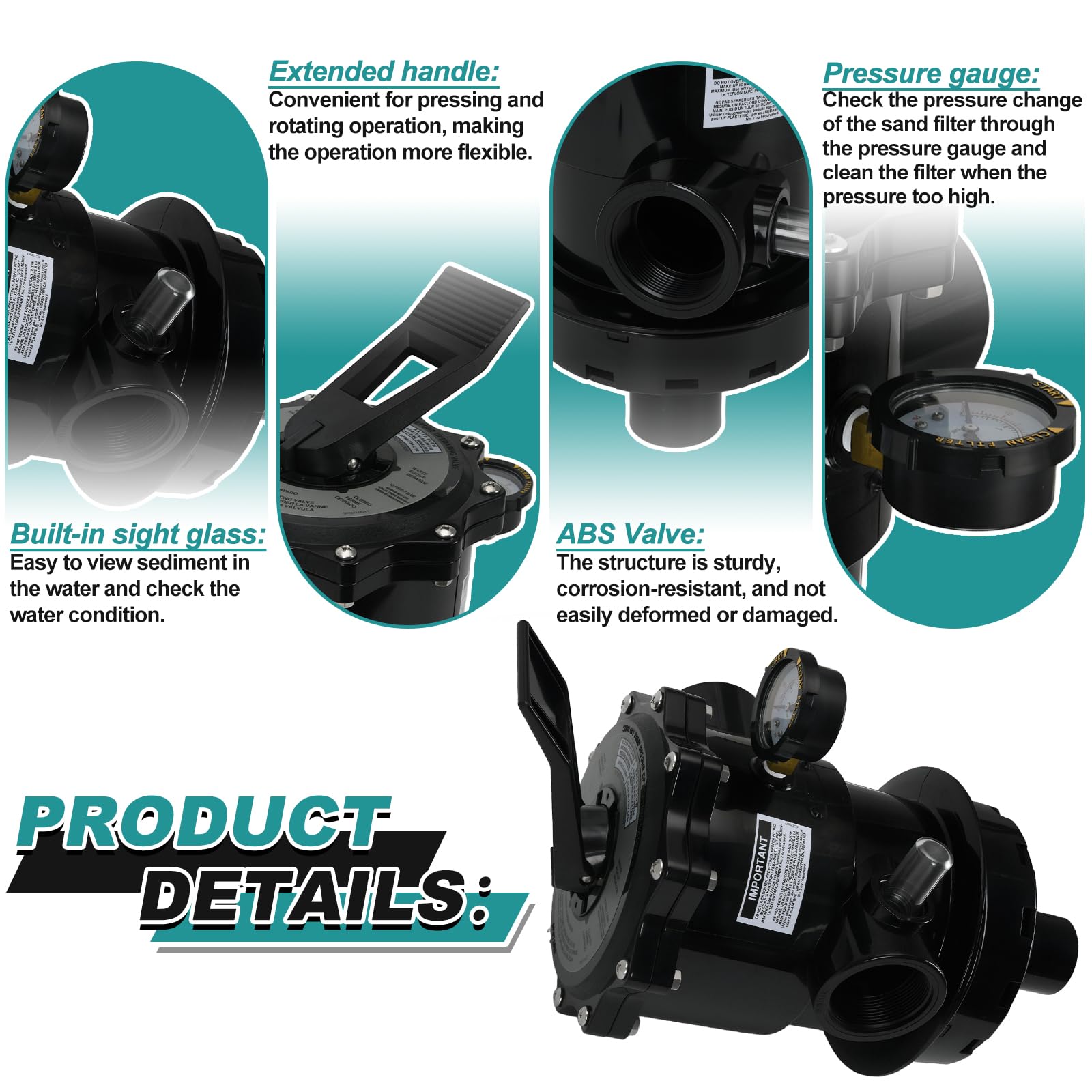 SP071620T Vanne de commande multiport de rechange pour filtre à sable Hayward Pro Series S270T2 S310T2 S360T2, Vari-Flo Top Mount 5,1 cm avec pince