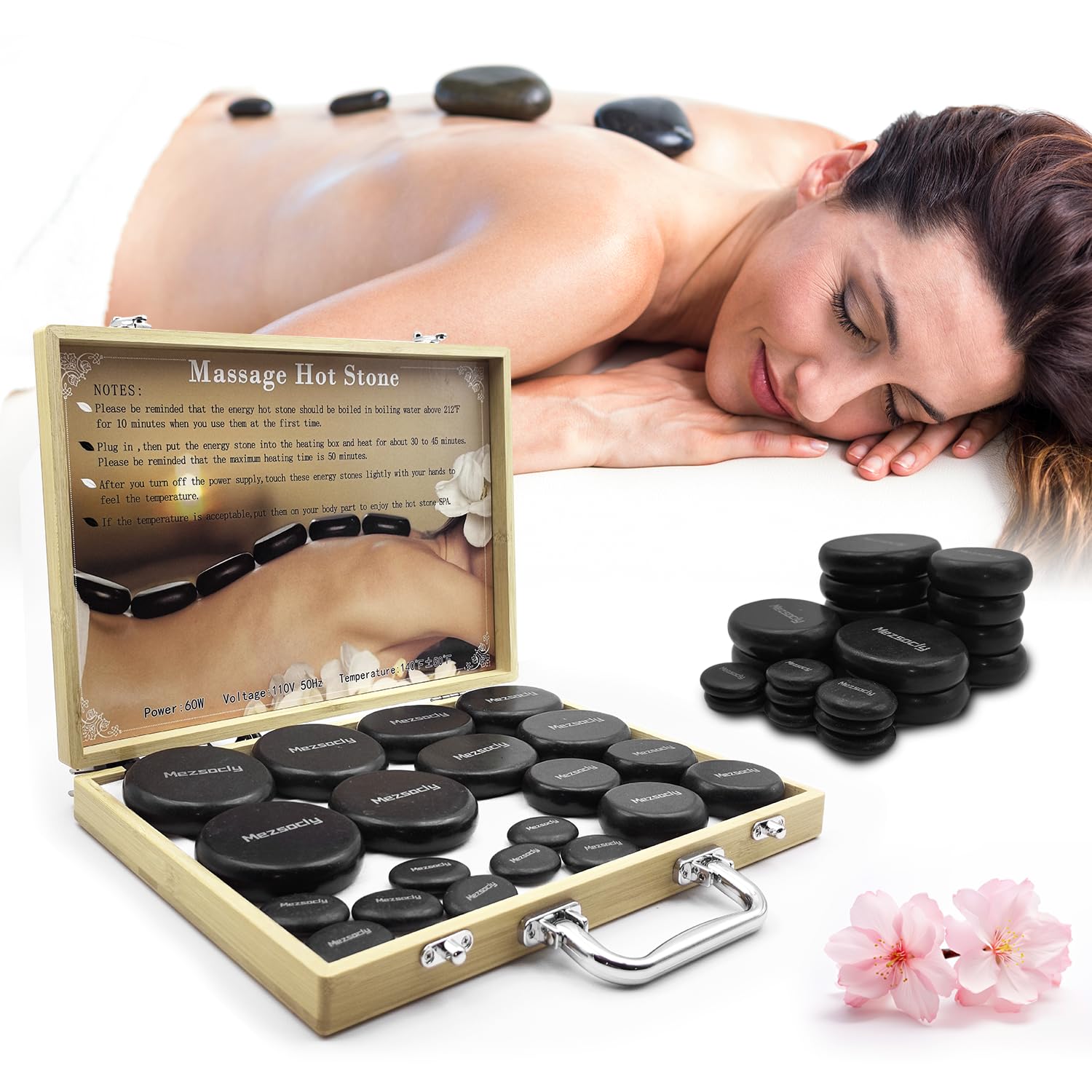 Mezsocly Hot Stones for Massage, 20PCS Electric Massage Stone Set for Professional or Home Spa, Relaxing, Healing, Pain Relief, hot Stone Massager