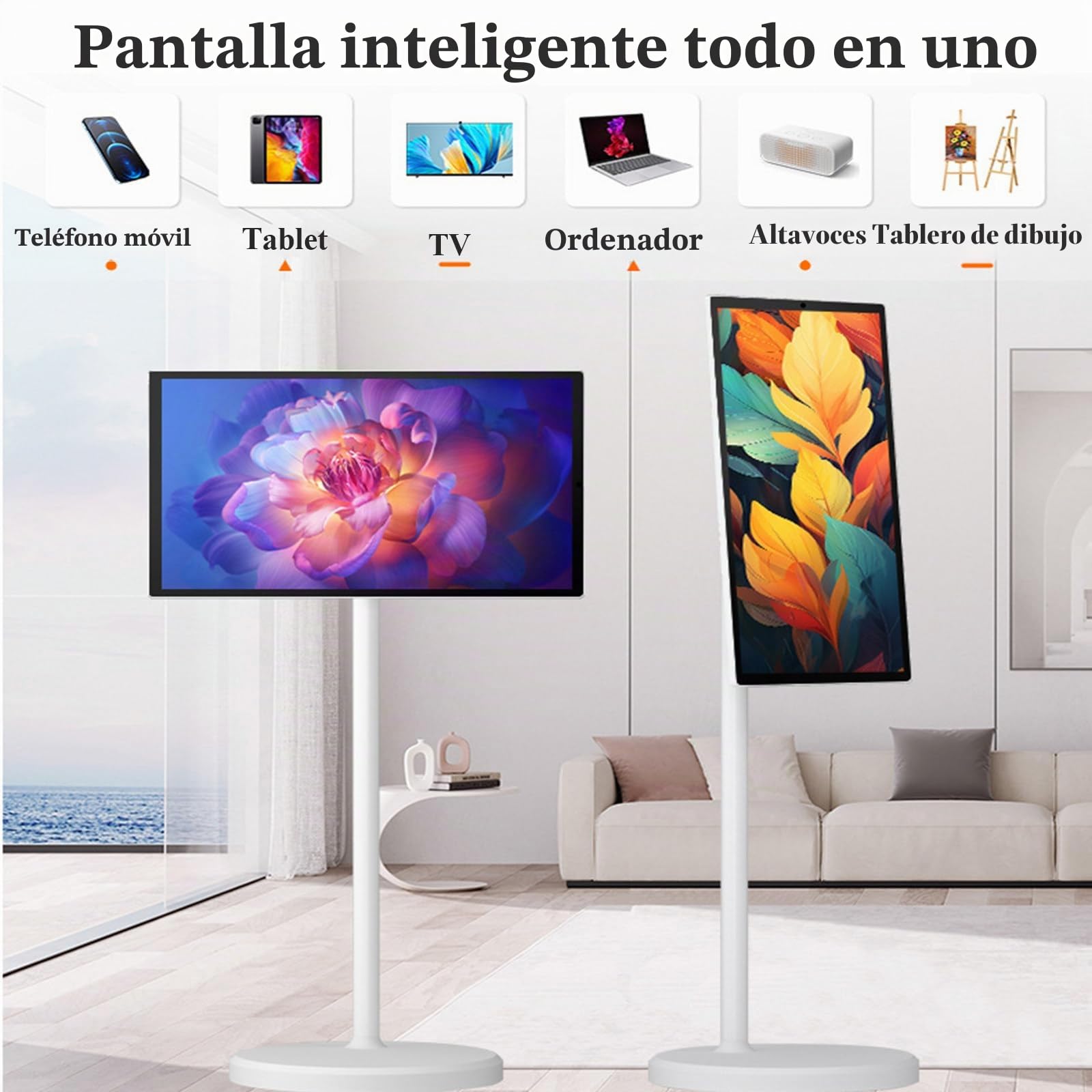 Smart TV portátil de 24 pulgadas, 1920 x 1080 píxeles, pantalla táctil portátil, batería integrada, ajustable en todos los ángulos, televisor pequeño para dormitorio, baño, cocina, camping 4+64G