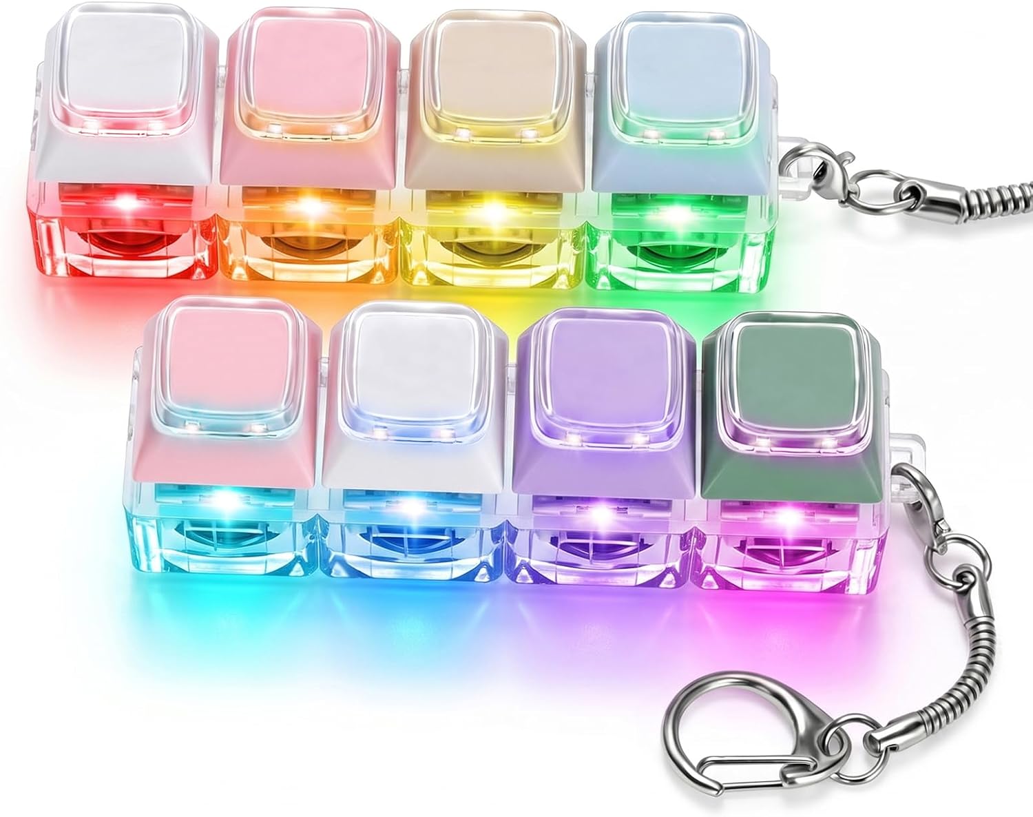 2 PCS Macaron Clicky Keyboard Fidget Toys for Adults Light Up Keyboard Clicker Fidget Keychain Stress Relief Toy for ASMR Office Workers (2, Macaron 1)