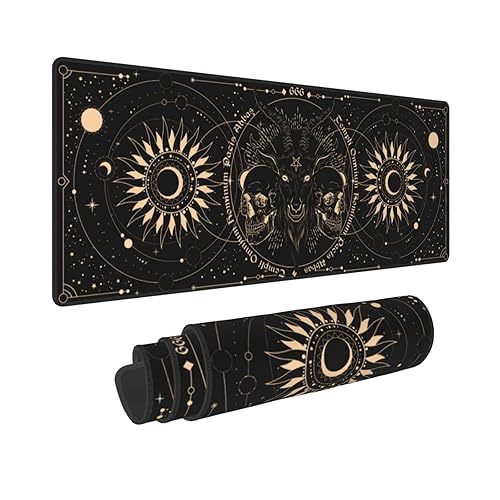 Sun and Moon Gothic Skull Goat Mouse Pad Extended Large Gaming Mouse Pad XL Oversized Desk Pad Stitched Edges 31.5 X 11.8 Inch - Black5