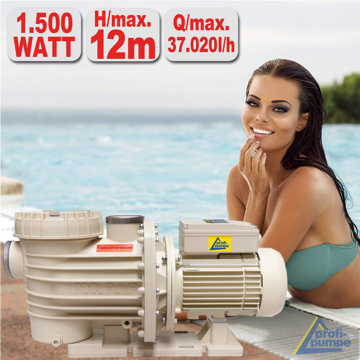 Pompa do basenu, pompa basenowa – pompa filtrująca do basenu/basenu, energooszczędna, niezawodna i efektywna, łatwe czyszczenie filtra (POOL-STAR 1500W-380V)