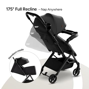 Mompush Lithe V2 Lightweight Travel Stroller, Compact Foldable Baby Stroller with Travel Bag, One-Hand Fold Stroller, Snack Tray, Mechanical Recline Seat, Airplane-Ready, UPF 50+ Canopy & Rain Cover
