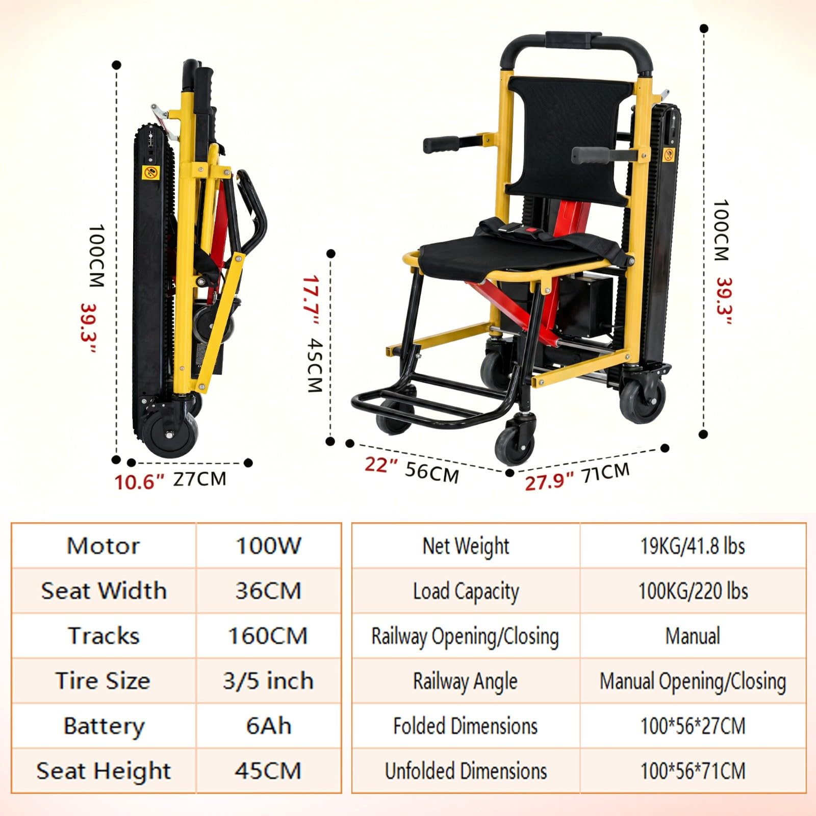 Montascale Elettrico,Carrozzina Elettrica,Telaio in Lega di Alluminio,Montascale Elettrico Cingolato,Batteria al Litio Inclusa,Peso Netto 19 kg,Facile da Trasportare 6A