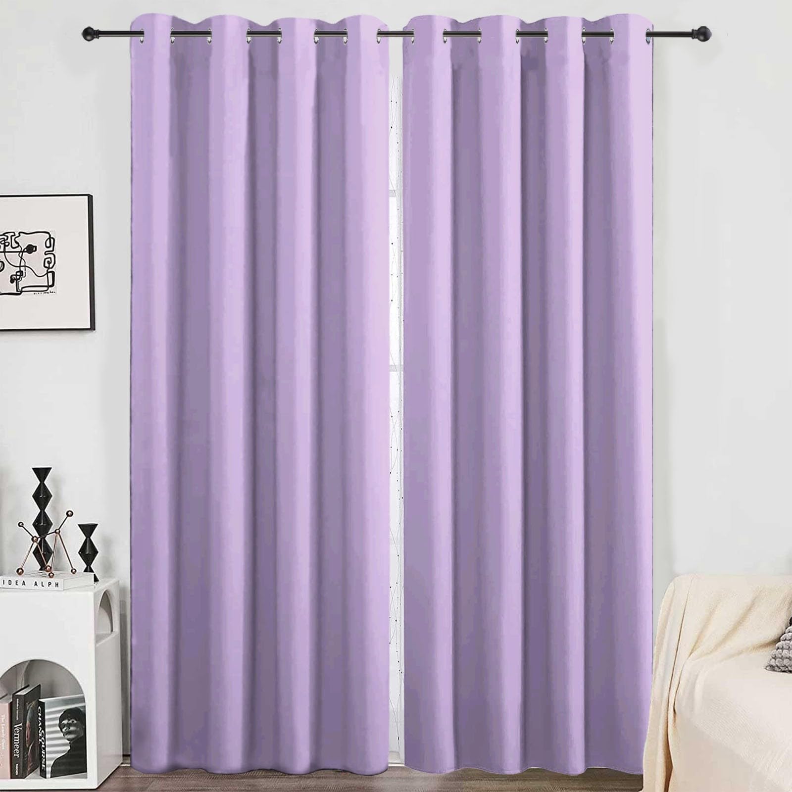 CozyRest Thermal Blackout Curtains - Light Purple Solid Color Eyelet Window Drapes for Living Room, Kids Room, Bedroom, 2 Panels, 110 x 102 in Curtains