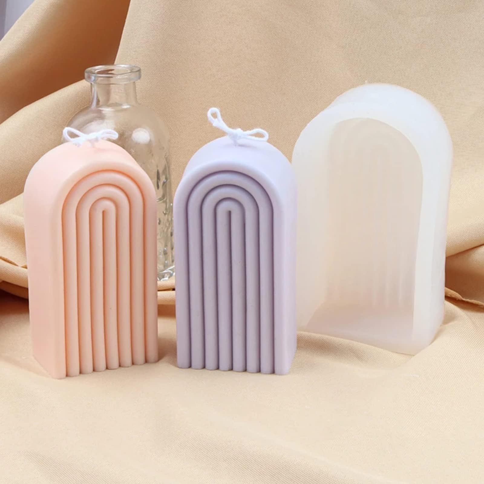 Excefore Candle Silicone Mold, Candle Mold Geometric for Soap Tray, Handmade Candle, Lotion Bar, Bath Bomb, Cake, Home Decoration(4 Ring Long, Single-Sided)