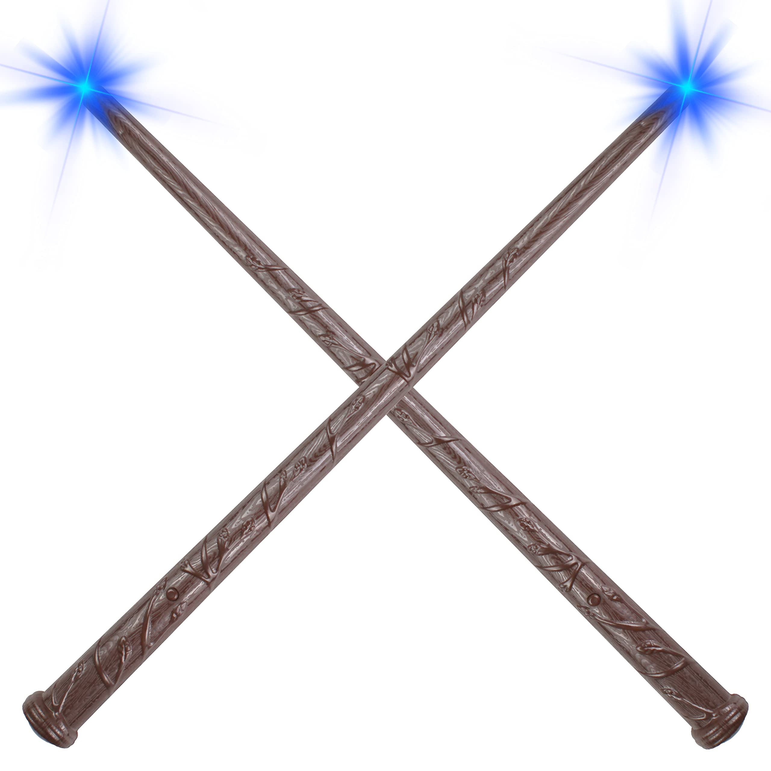 KingVowsLight Up Wizard Wand Magic Illuminating Toy with Sound Party Costume Accessory Cosplay 2 Pack Brown