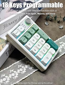Gasket Creamy Mechanical Numpad Programmable Macro Keypad Wireless 2.4G/Bluetooth 5.0/Wired USB-C RGB Backlit Hot Swappable Number Pad Rechargeable Numeric Keyboard Metal Knob, Botanic Garden