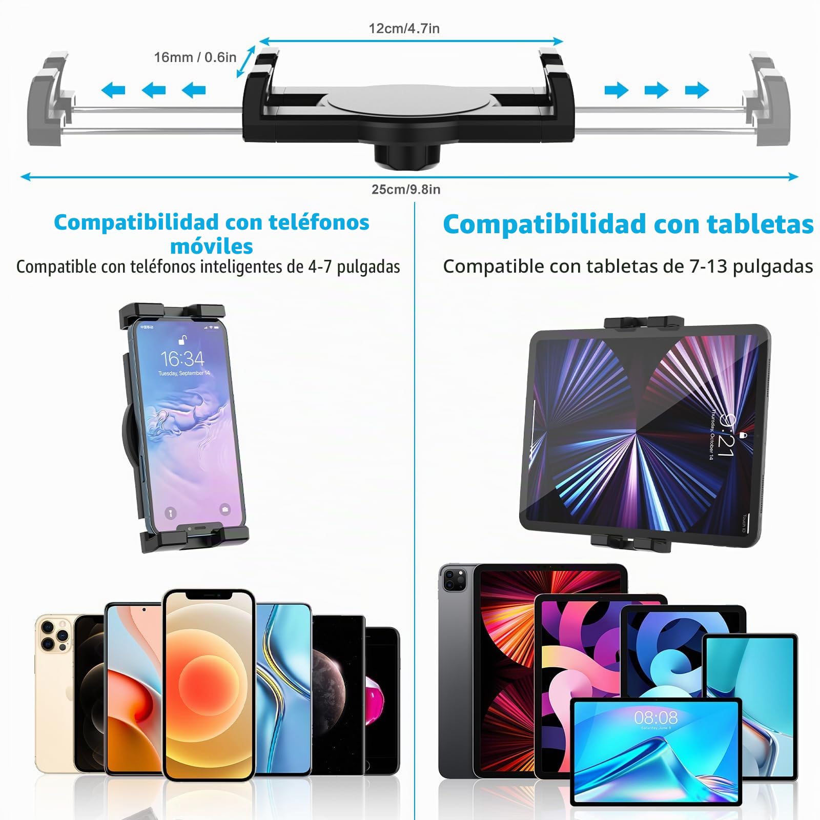 Soporte Tablet Salpicadero Parabrisas Coche Flexible con Cuello de Cisne | Porta iPad Coche Camión Ventosa con Brazo Largo de 34 CM para iPad Pro Air Mini, Galaxy, Kindle, Movil, 4-13"