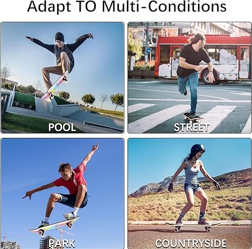 Miniatura 7 de Patinetas para principiantes, 31 x 8 pulgadas, patineta completa para niños, adolescentes y adultos, 7 capas de madera de arce canadiense de doble