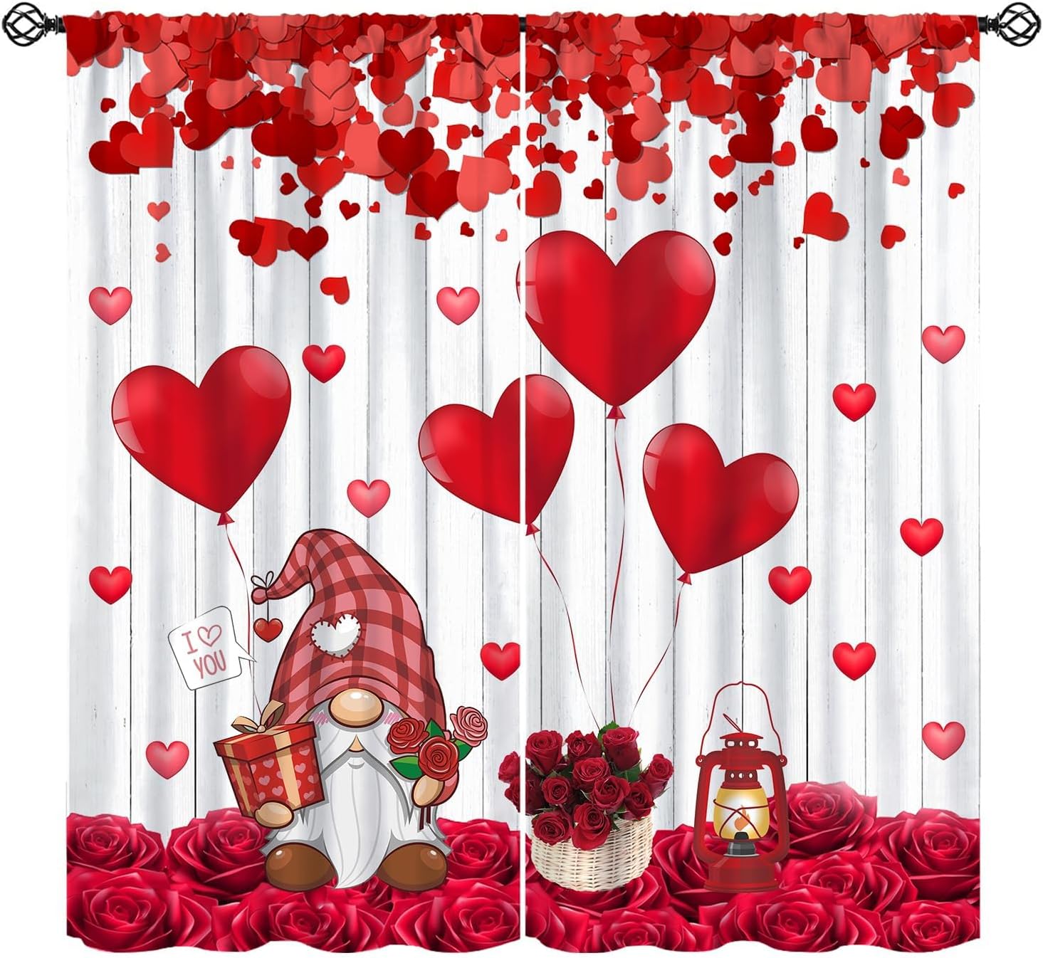 Roses Curtains, Rose Romantic Farmhouse Cute Gnomes Window Treatments, Rod Pocket Thermal Insulated Drapes 2 Panel Sets for Bedroom Living Room, 42" W X 45" L【Decor】