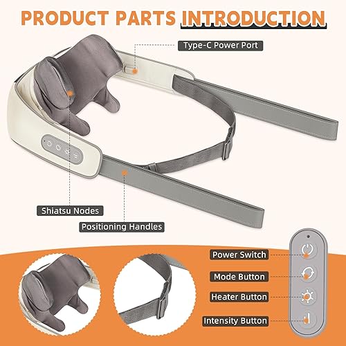 Miniatura 5 de Masajeador de cuello para aliviar el dolor de tejido profundo, almohada de masaje 6D para cuello, espalda, hombros con calor, regalos para mujeres,