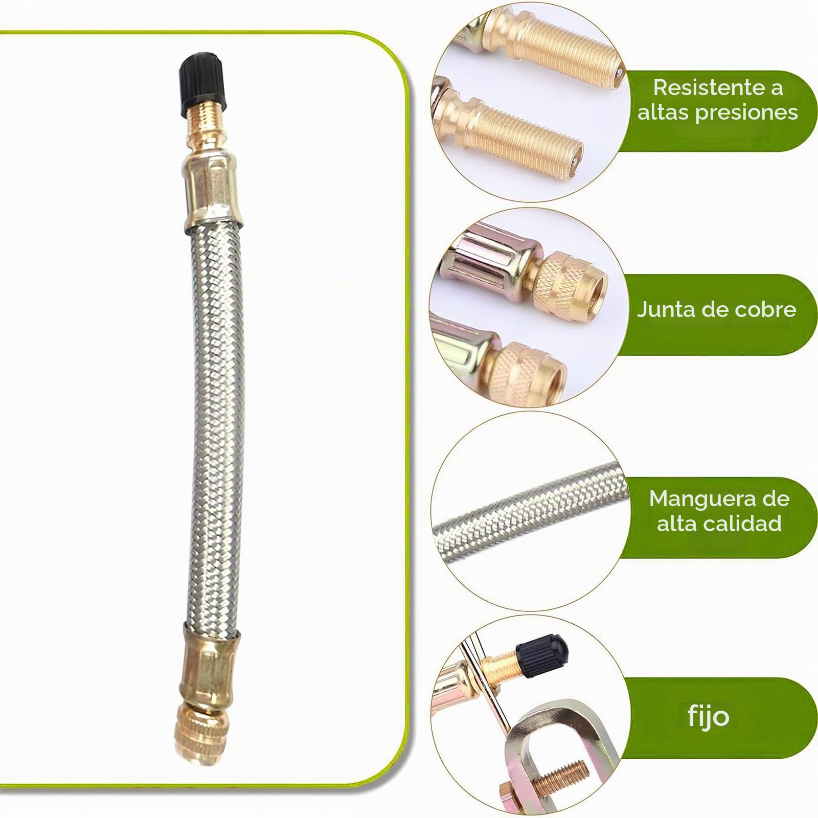 4 Piezas Extensión de Válvula, Extensión de Válvula de Neumático, Prolongador de Válvula, Extensión de Válvula para Automóviles con 2 Abrazaderas para Camiones, Autobuses, Autocaravanas, Remolques