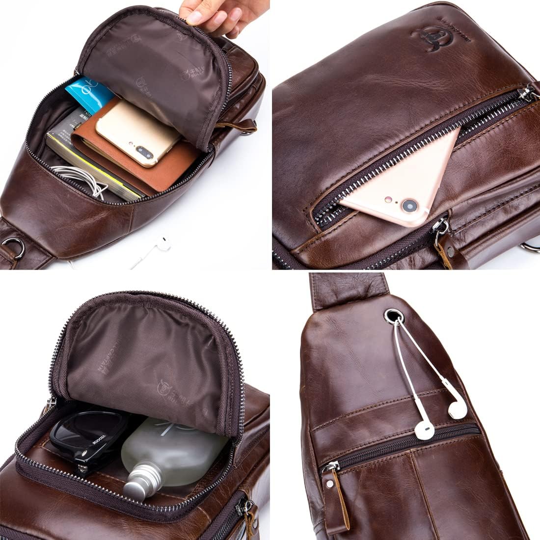 KPYWZER Vintage Leather Sling Bag Backpack for Men Crossbody Shoulder Chest Day Pack Backpacks