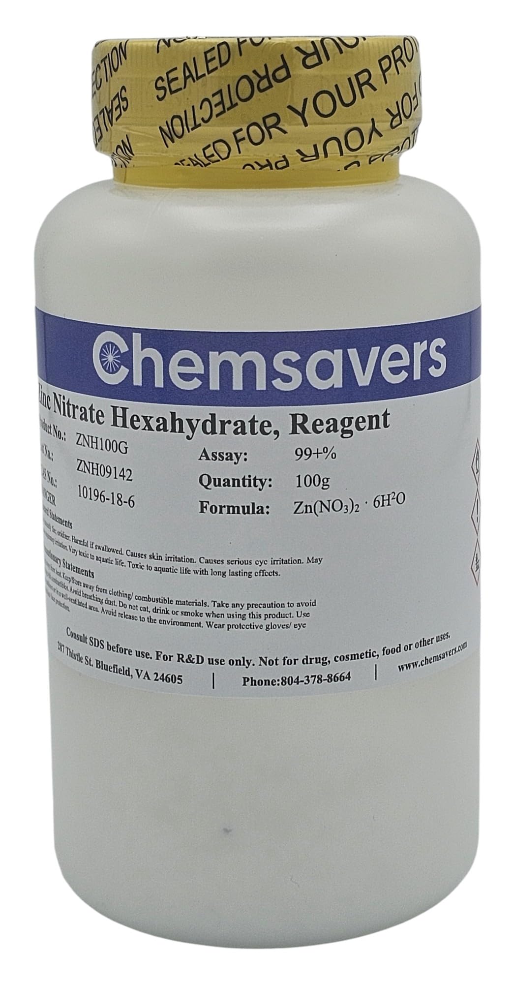 Zinc Nitrate Hexahydrate, Reagent, 99+%, 100g