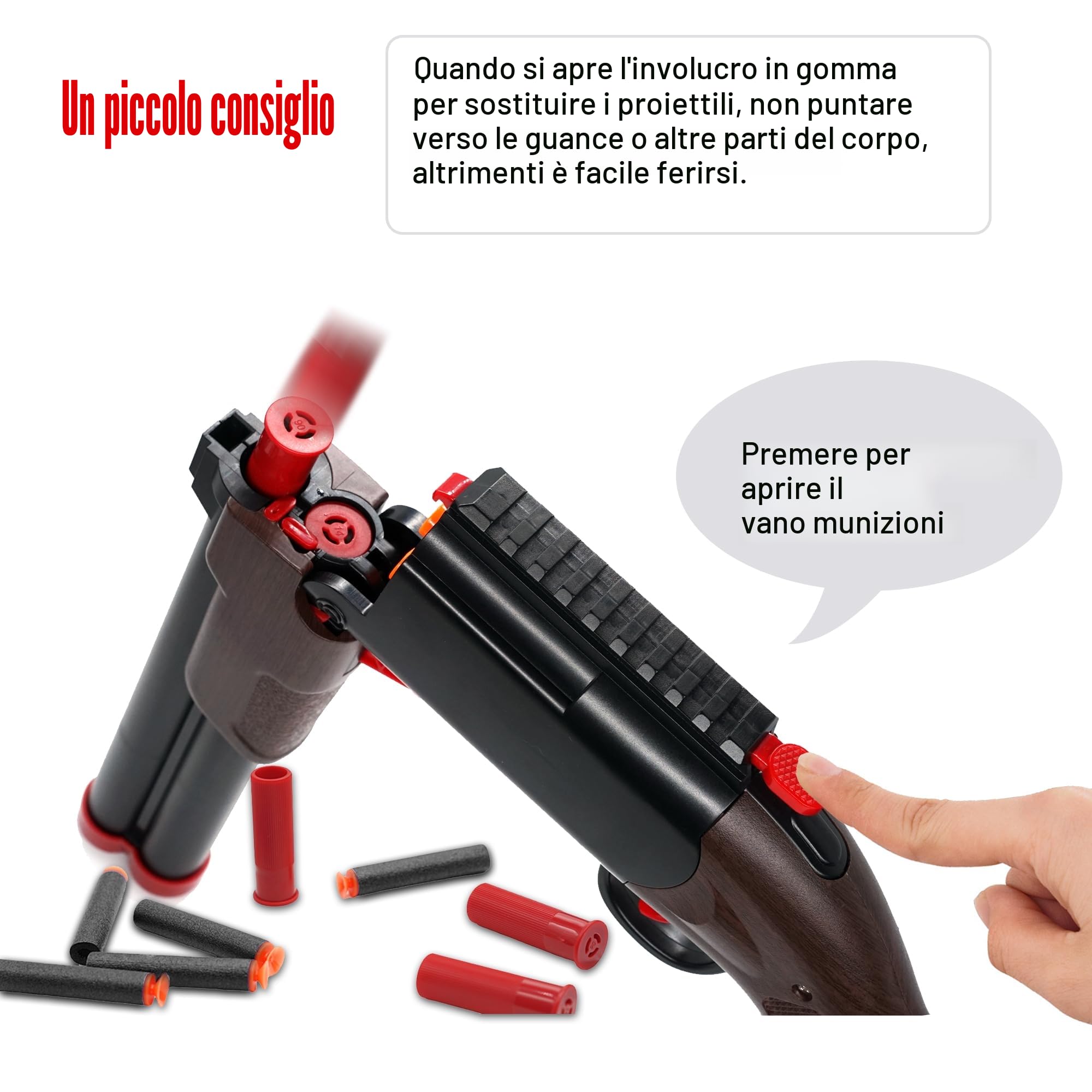 Pistola Giocattolo, Giocattolo a Doppia Canna, Giocattolo con 80 Proiettili Molli e Pistola esplosiva in schiuma EVA e 12 gusci vuoti, Regali di Compleanno di di Natale per Ragazzi Giovani 8 + Anni